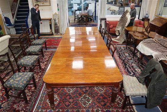 A late Victorian mahogany extending dining table on fine fluted tapered legs. 400cm extended